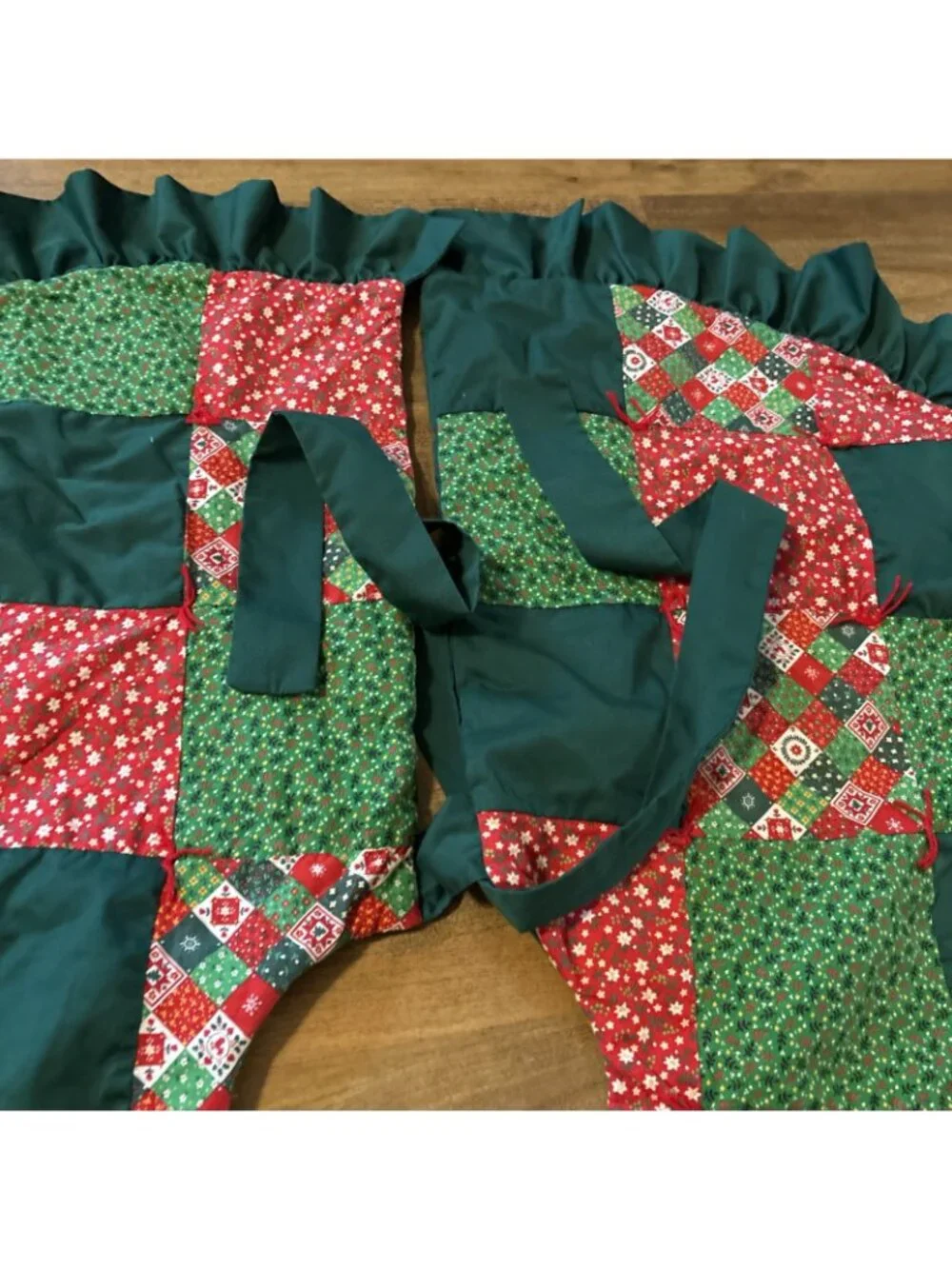 Homemade Christmas tree Quilted Skirt Green & Red With Ruffle